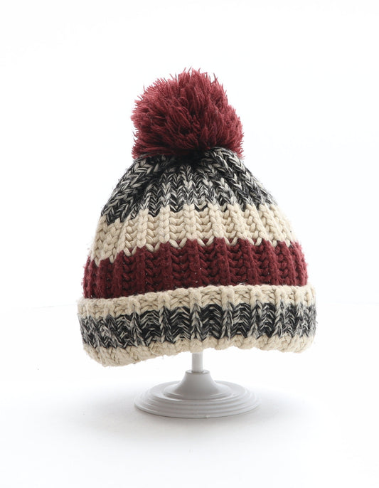 F&F Boys Multicoloured Striped Acrylic Bobble Hat One Size