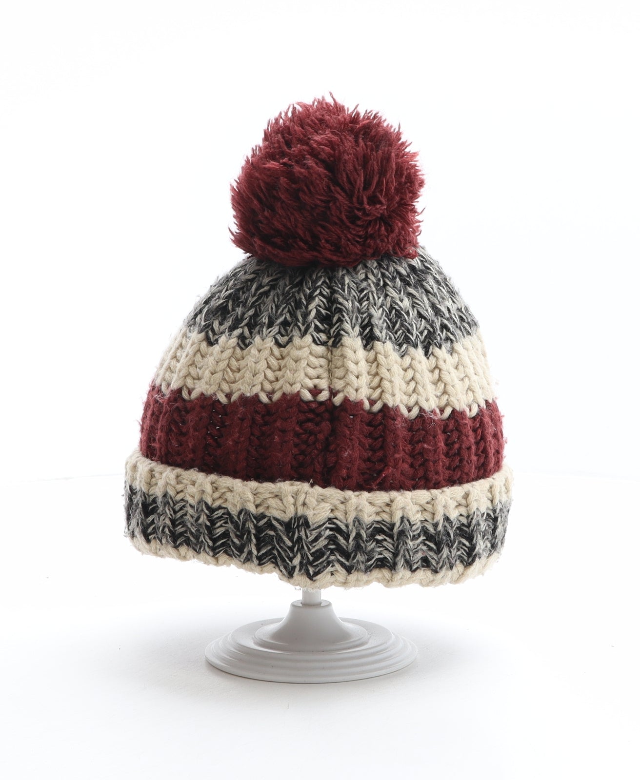F&F Boys Multicoloured Striped Acrylic Bobble Hat One Size