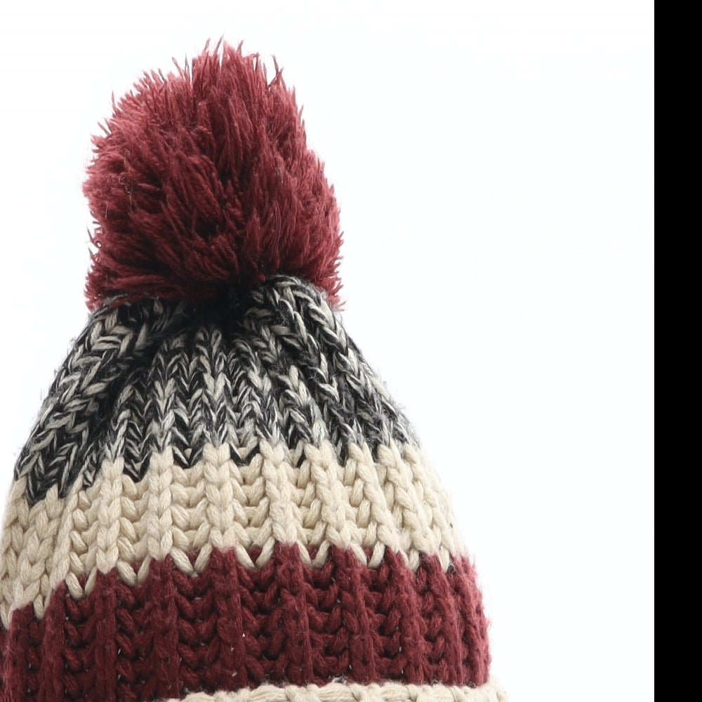 F&F Boys Multicoloured Striped Acrylic Bobble Hat One Size