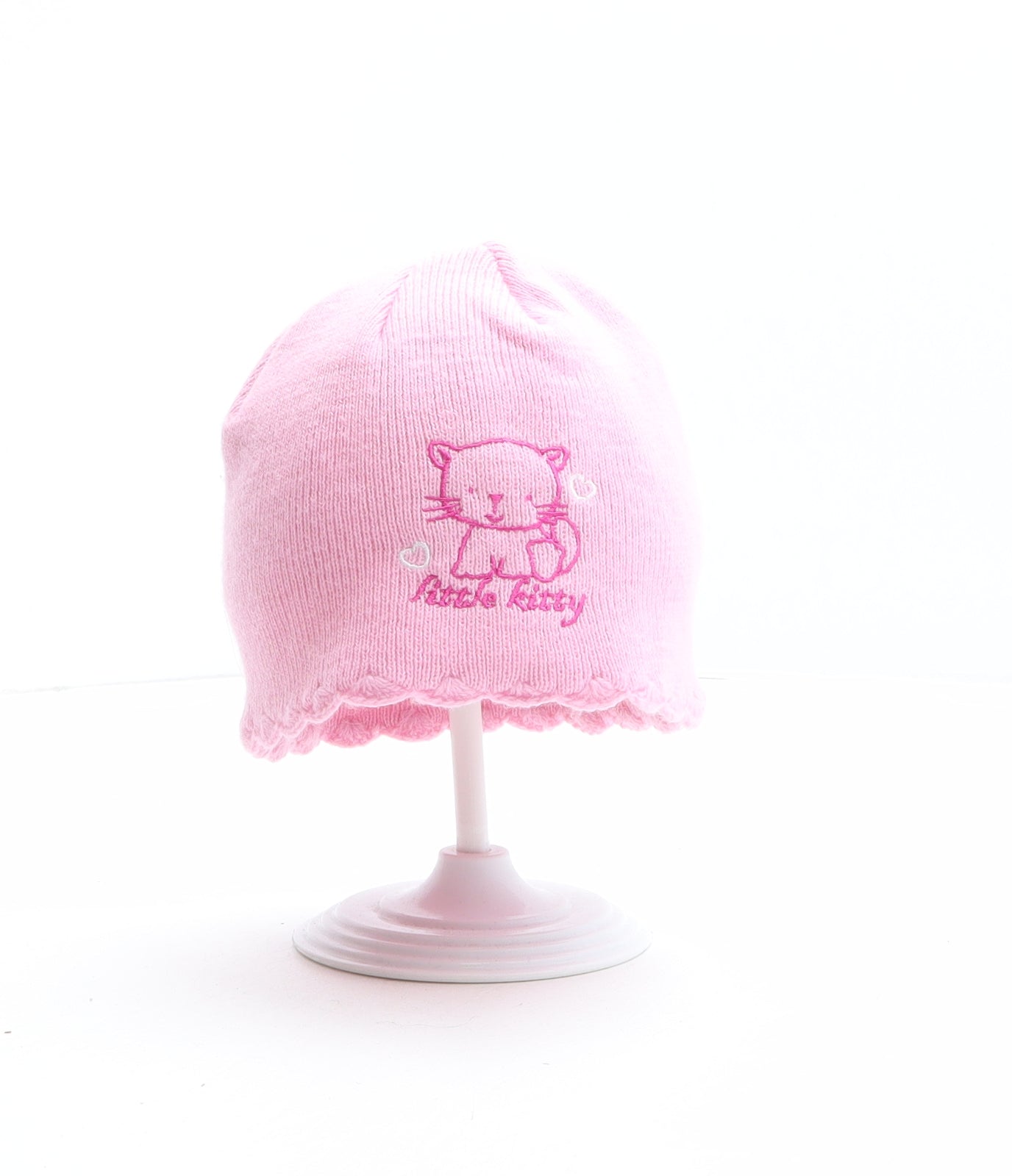 Primark Girls Pink Acrylic Beanie One Size - Cat Design