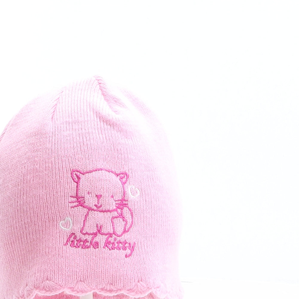 Primark Girls Pink Acrylic Beanie One Size - Cat Design
