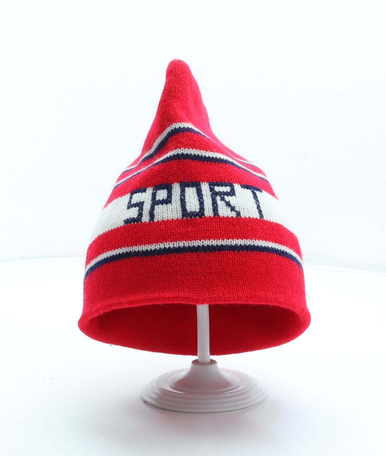 Preworn Mens Red Striped Acrylic Beanie One Size - Sport