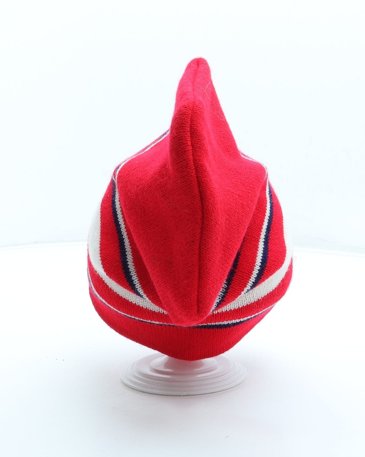 Preworn Mens Red Striped Acrylic Beanie One Size - Sport