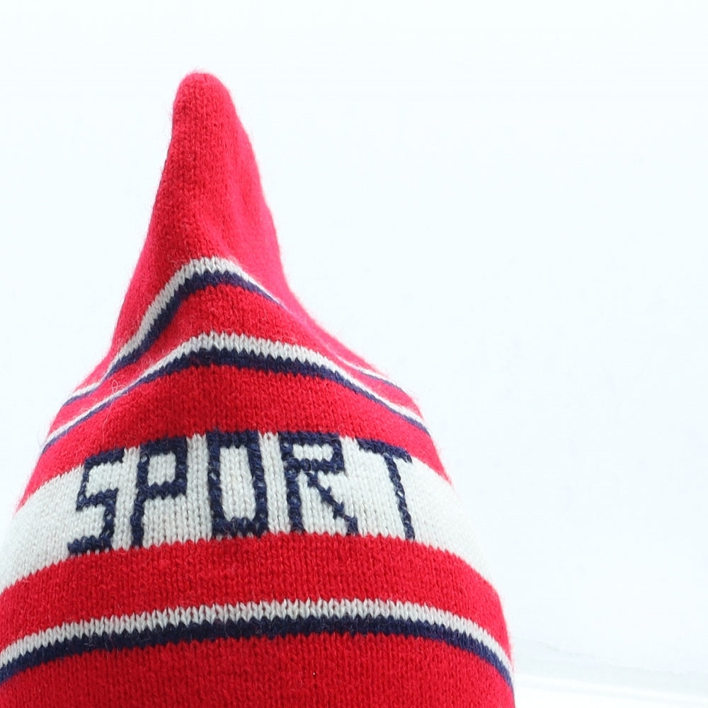 Preworn Mens Red Striped Acrylic Beanie One Size - Sport