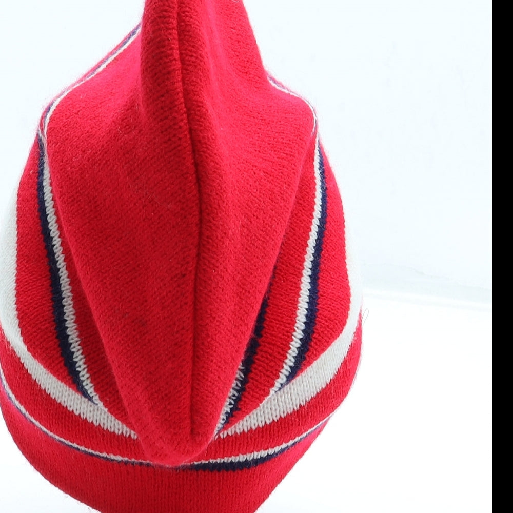 Preworn Mens Red Striped Acrylic Beanie One Size - Sport