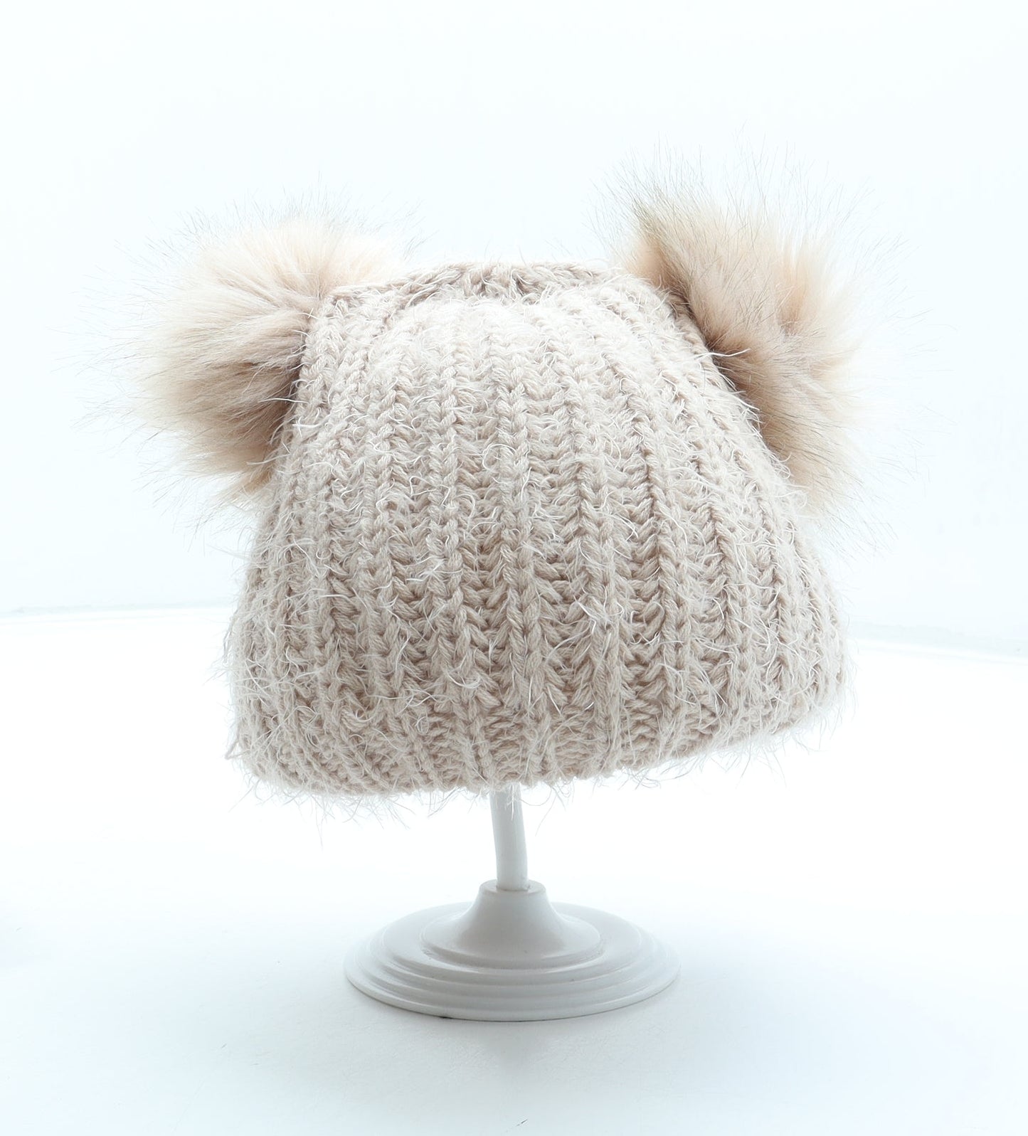 Primark Womens Pink Acrylic Bobble Hat One Size - Faux fur