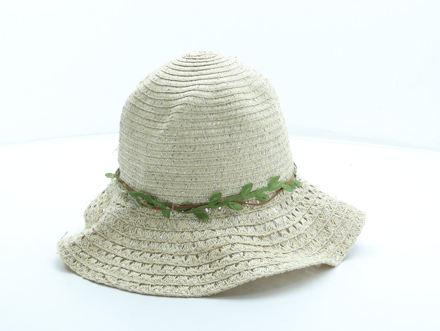Primark Girls Beige Paper Sun Hat Size S - Flower Detail