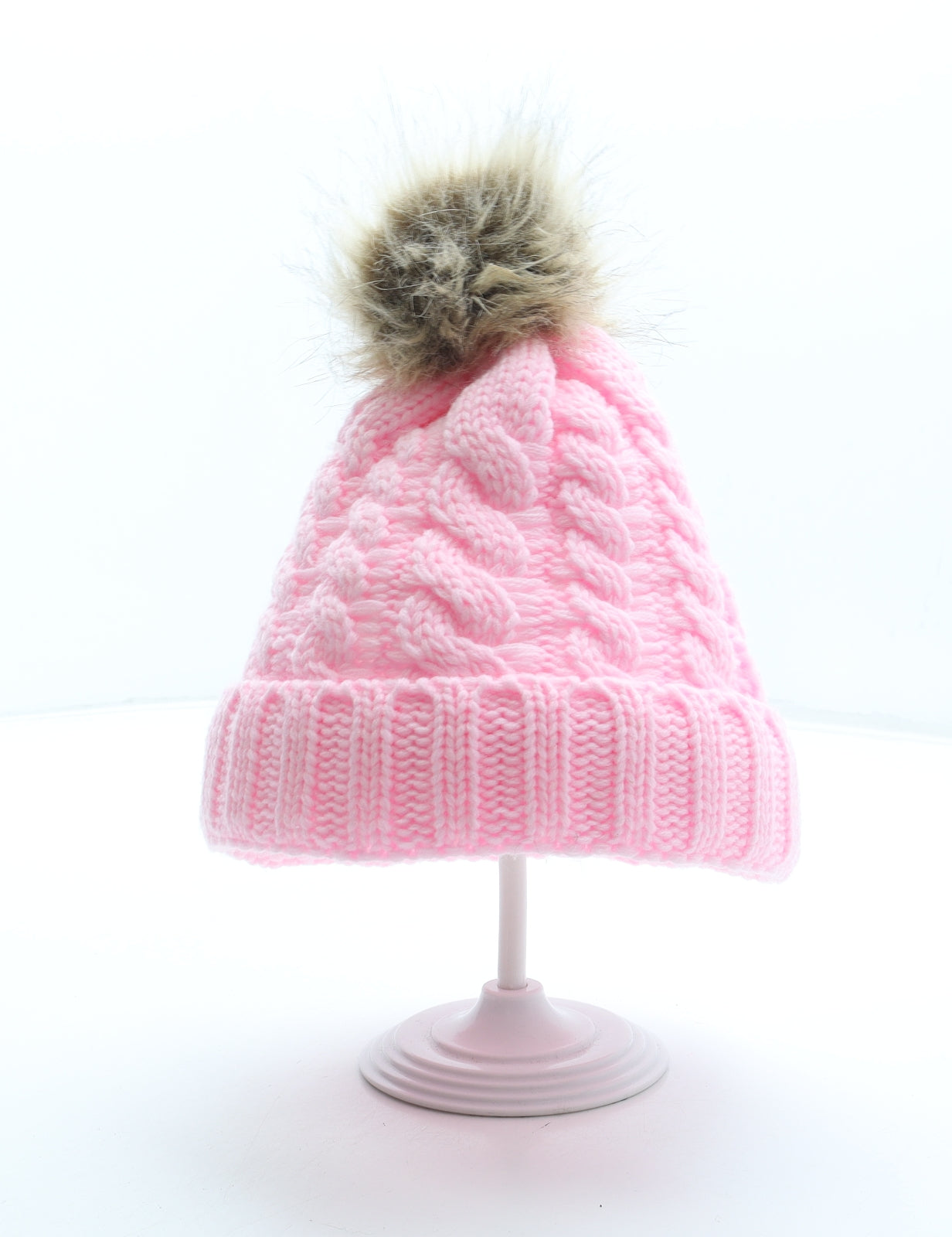 Preworn Girls Pink Acrylic Bobble Hat One Size