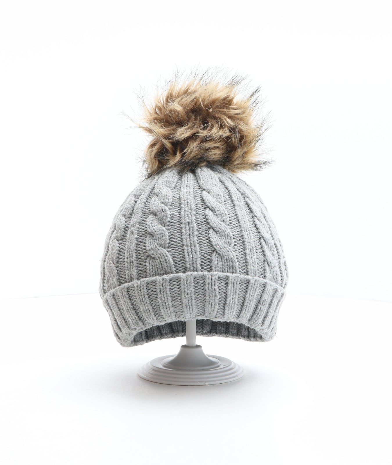 Preworn Girls Grey Acrylic Bobble Hat One Size