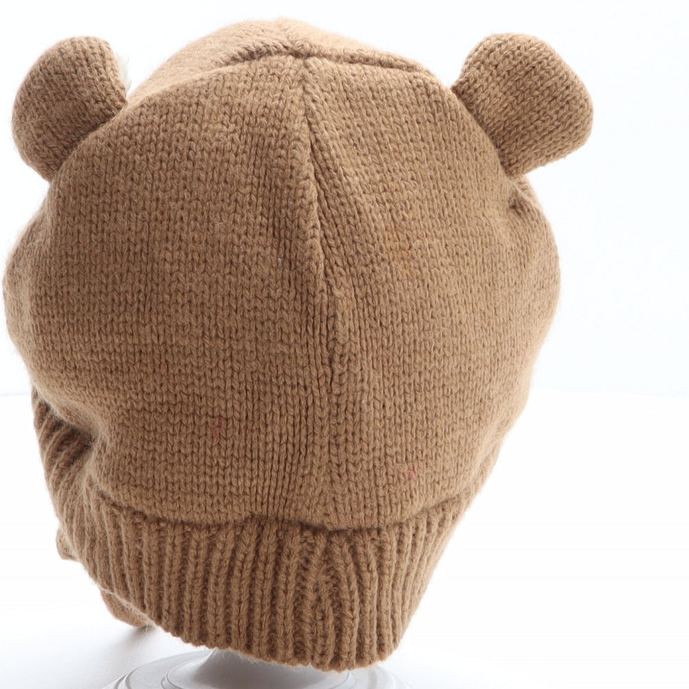 George Boys Brown Acrylic Bonnet One Size - Bear design
