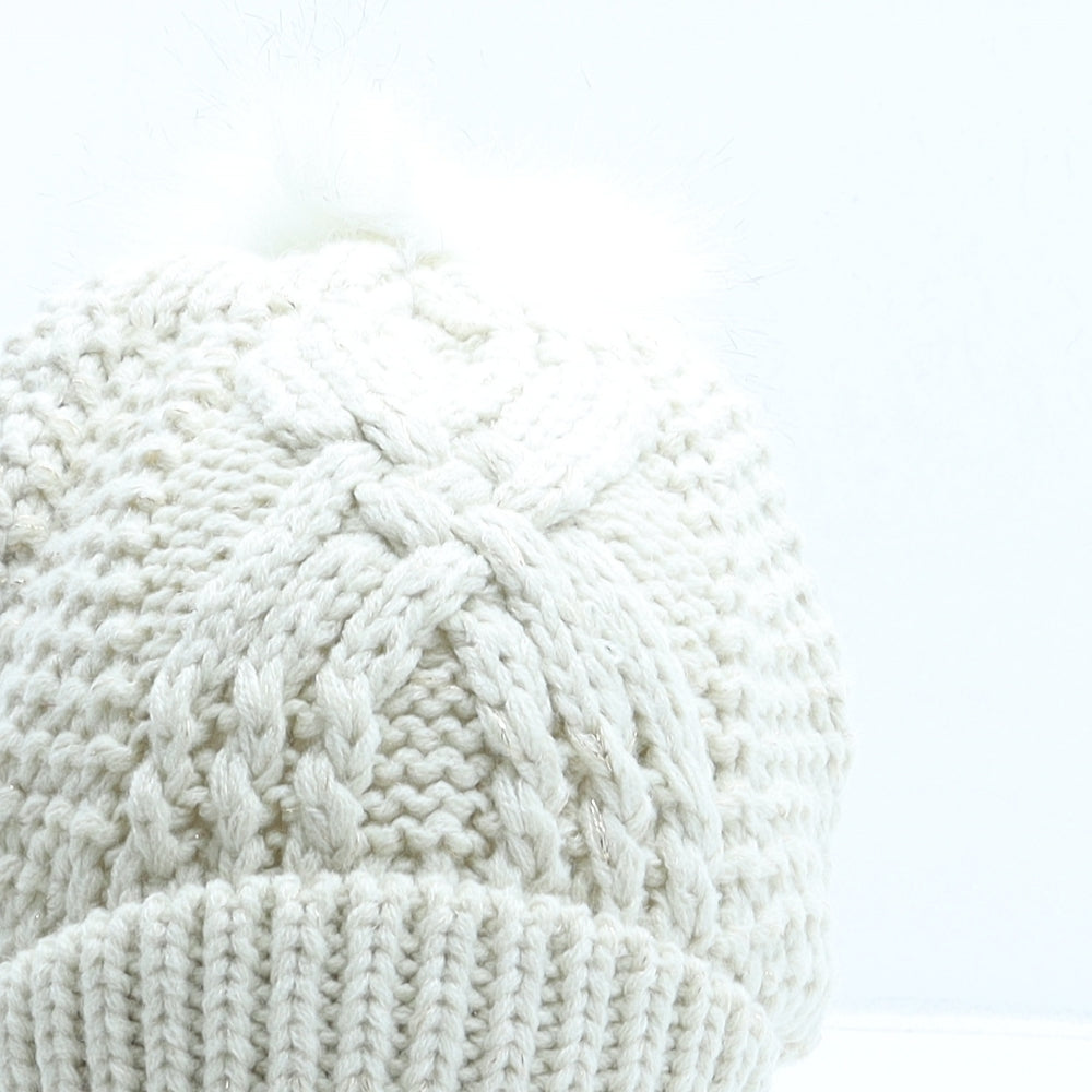 George Womens Ivory Acrylic Bobble Hat One Size