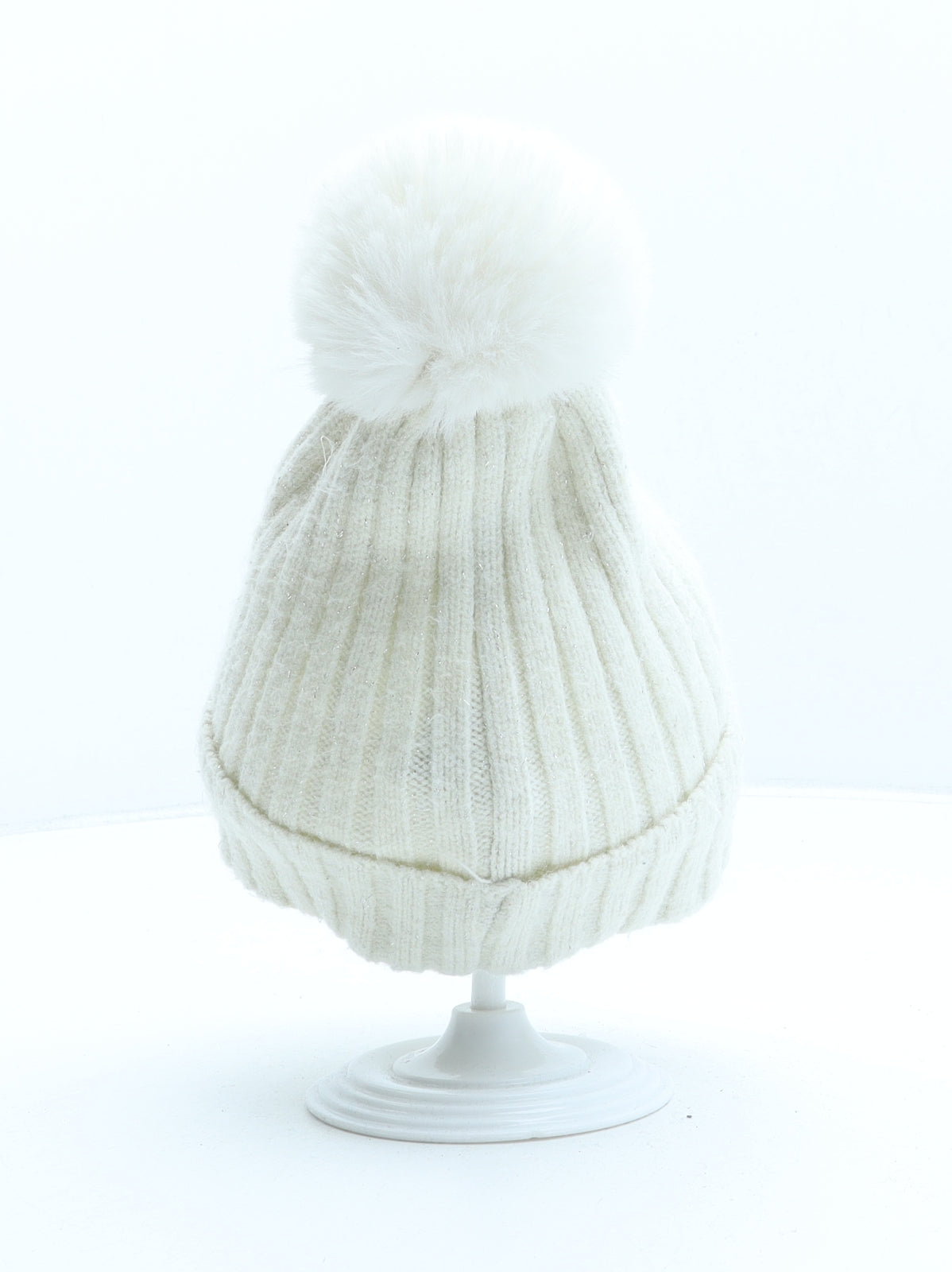 Primark Girls Ivory Polyester Bobble Hat Size M