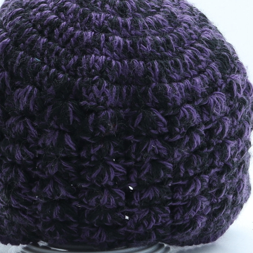 Preworn Womens Purple Polyester Beanie One Size - Flower Detail