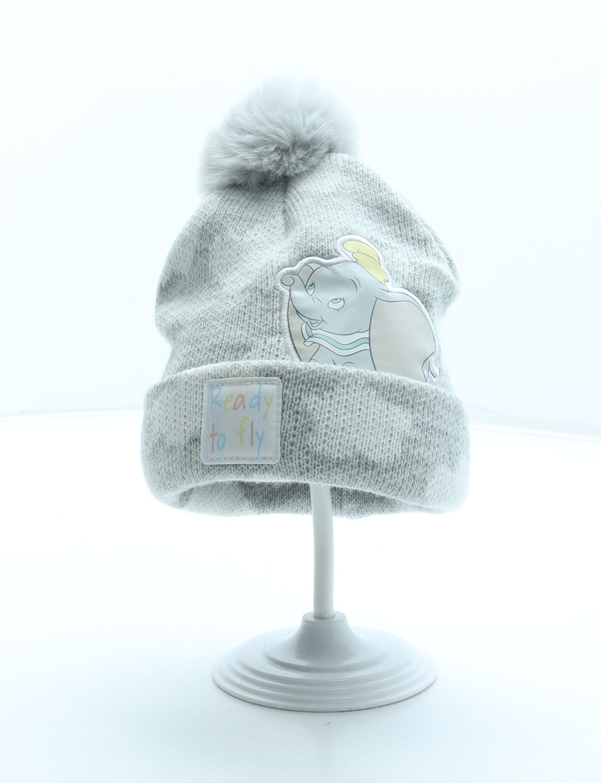 Primark Girls Grey Geometric Acrylic Bobble Hat Size S - Dumbo