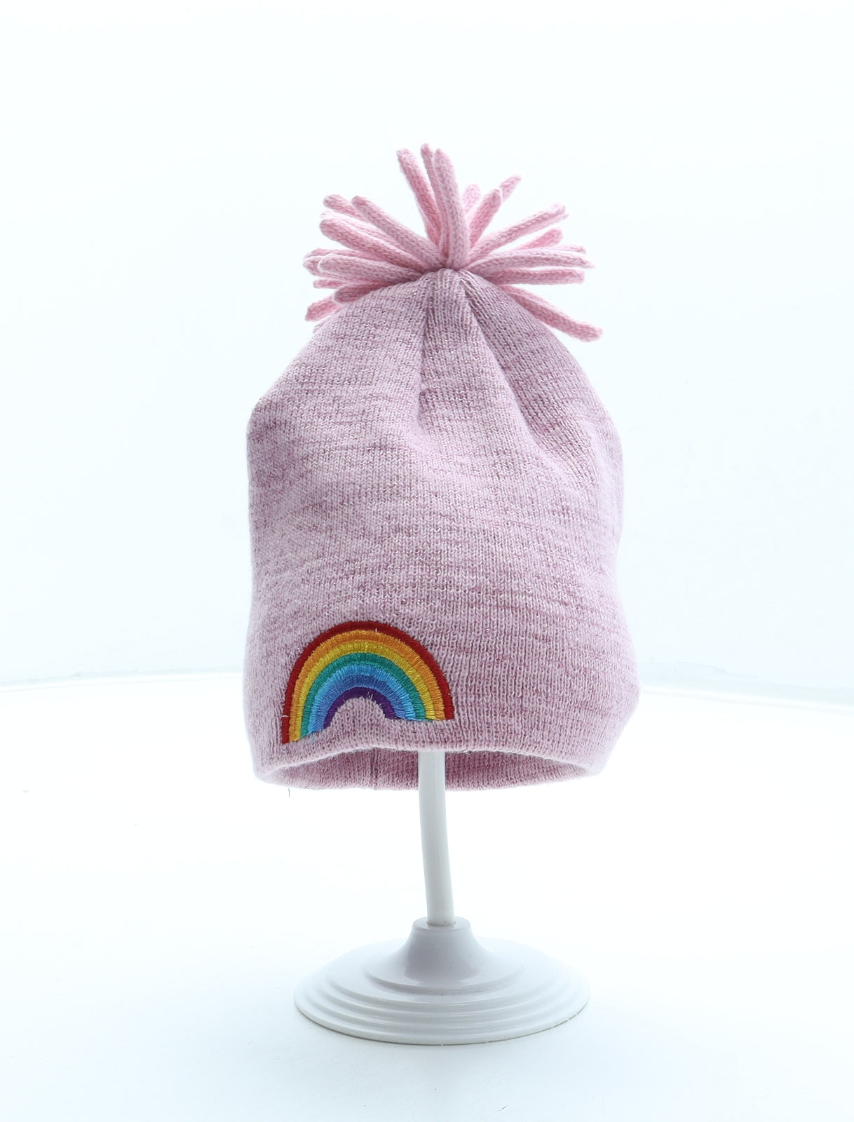 George Girls Pink Acrylic Bobble Hat Size S - Rainbow