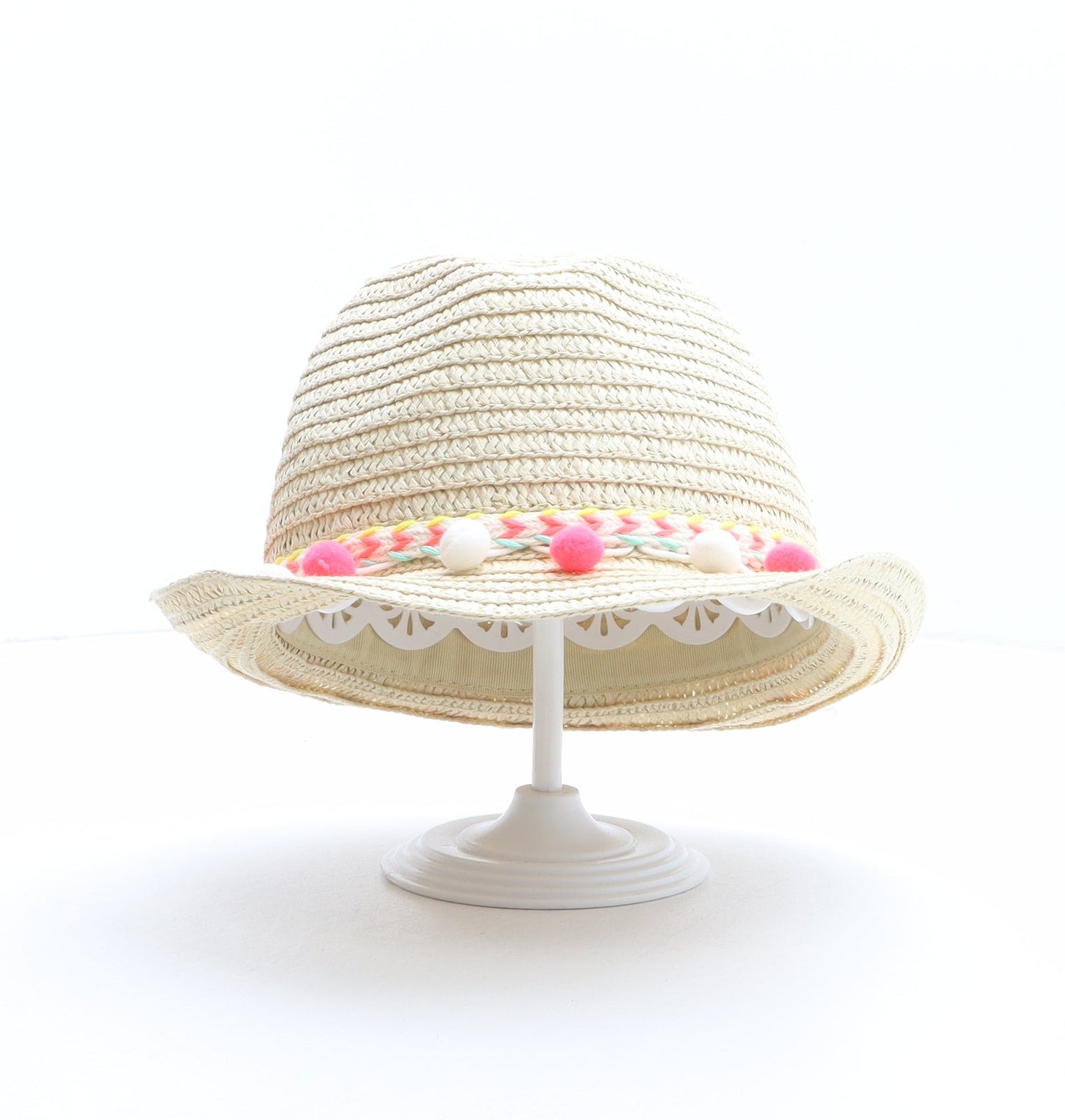Primark Girls Beige Paper Trilby One Size - Pom Pom trim