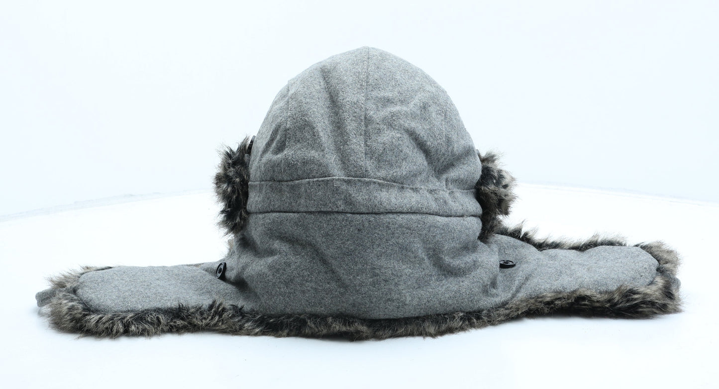 Preworn Mens Grey Polyester Trapper Hat One Size - Faux Fur