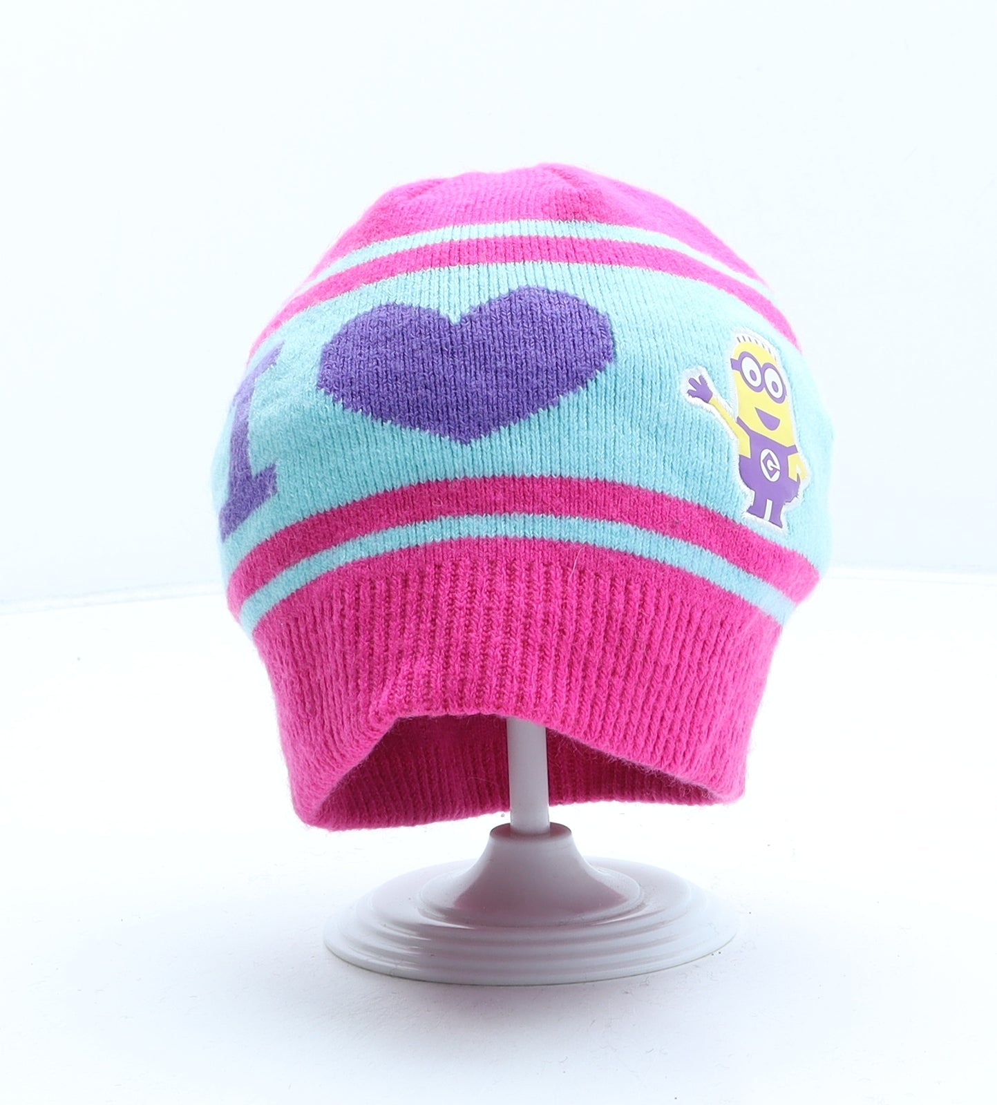 George Girls Multicoloured Striped Acrylic Beanie One Size - Minions