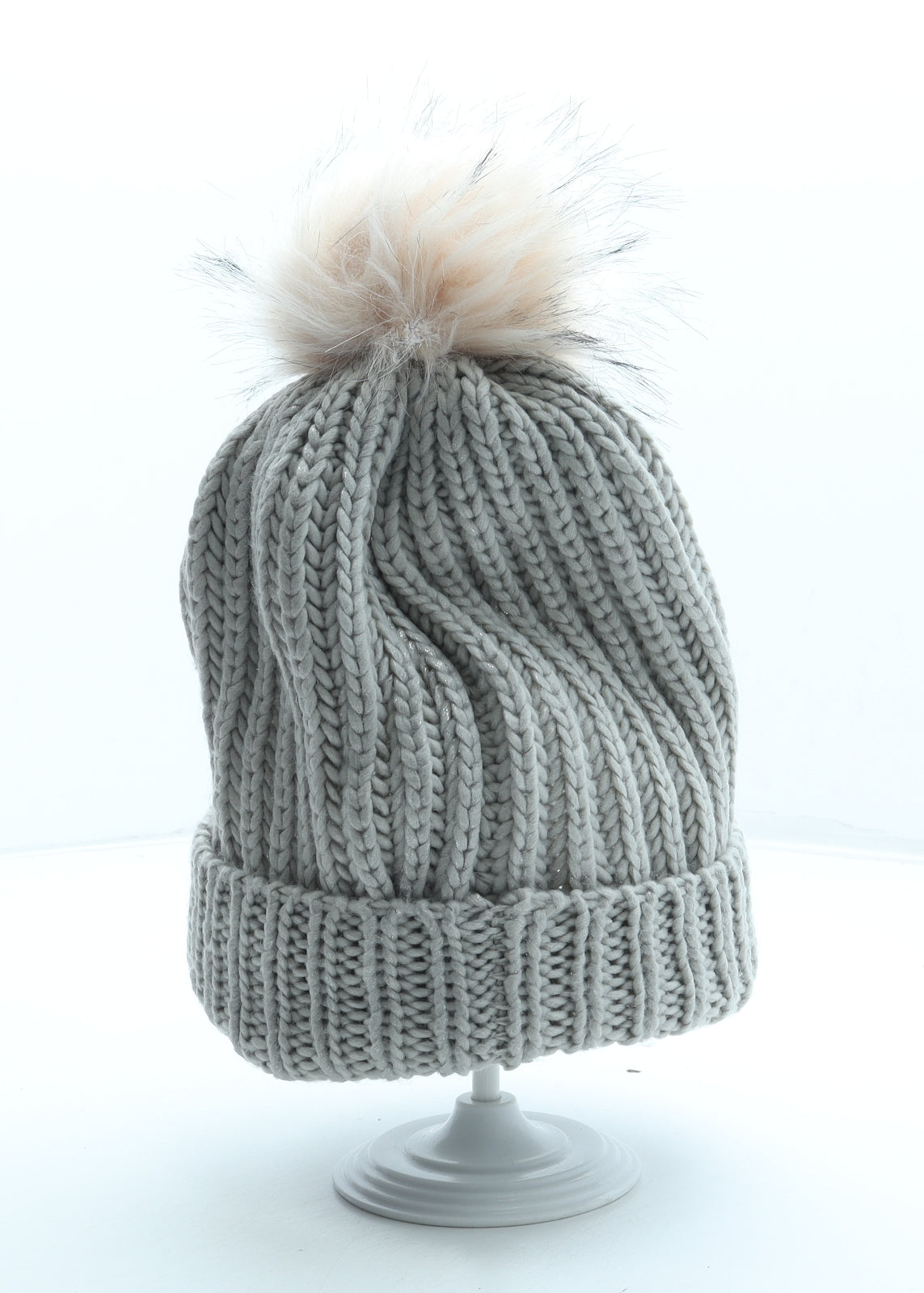 Preworn Womens Grey Acrylic Bobble Hat One Size
