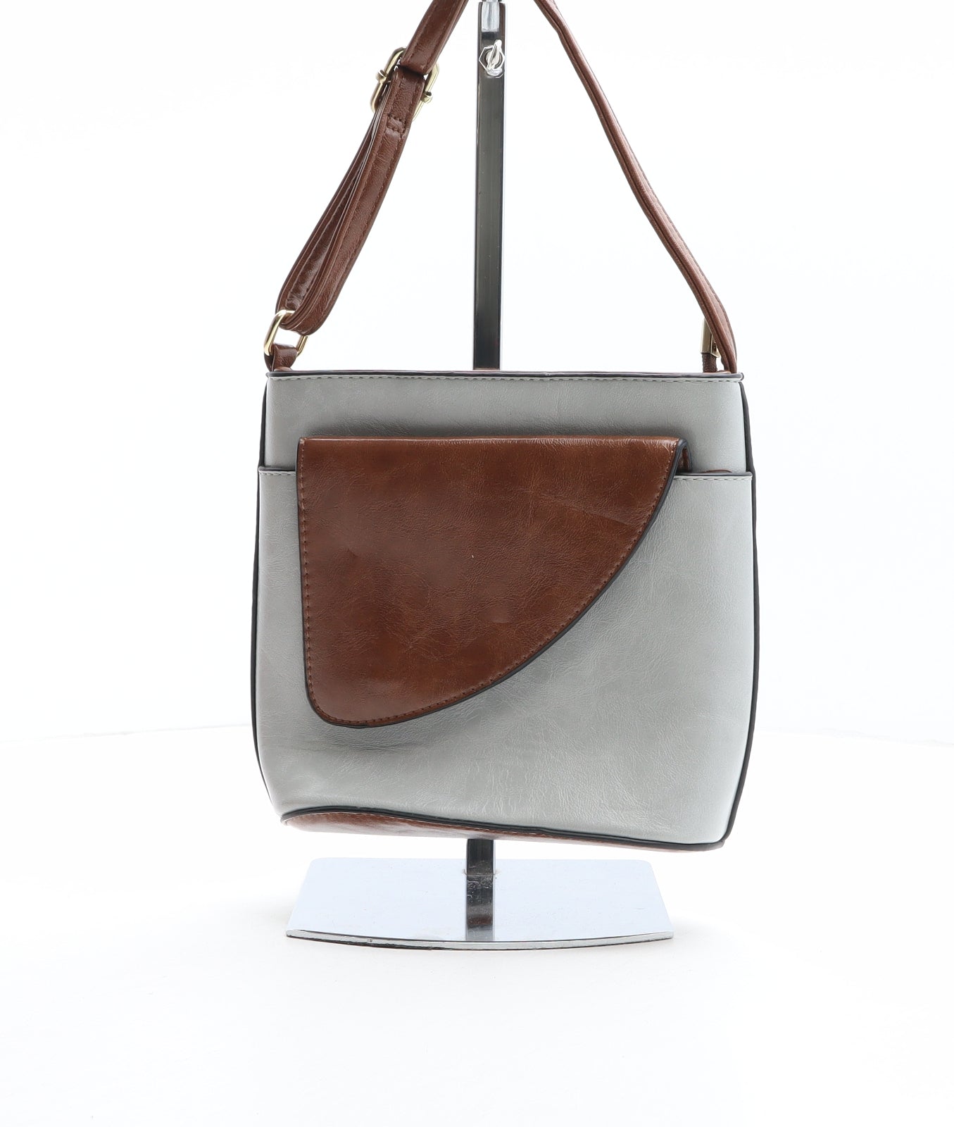 Preworn Womens Grey Colorblock Polyurethane Crossbody Size Small