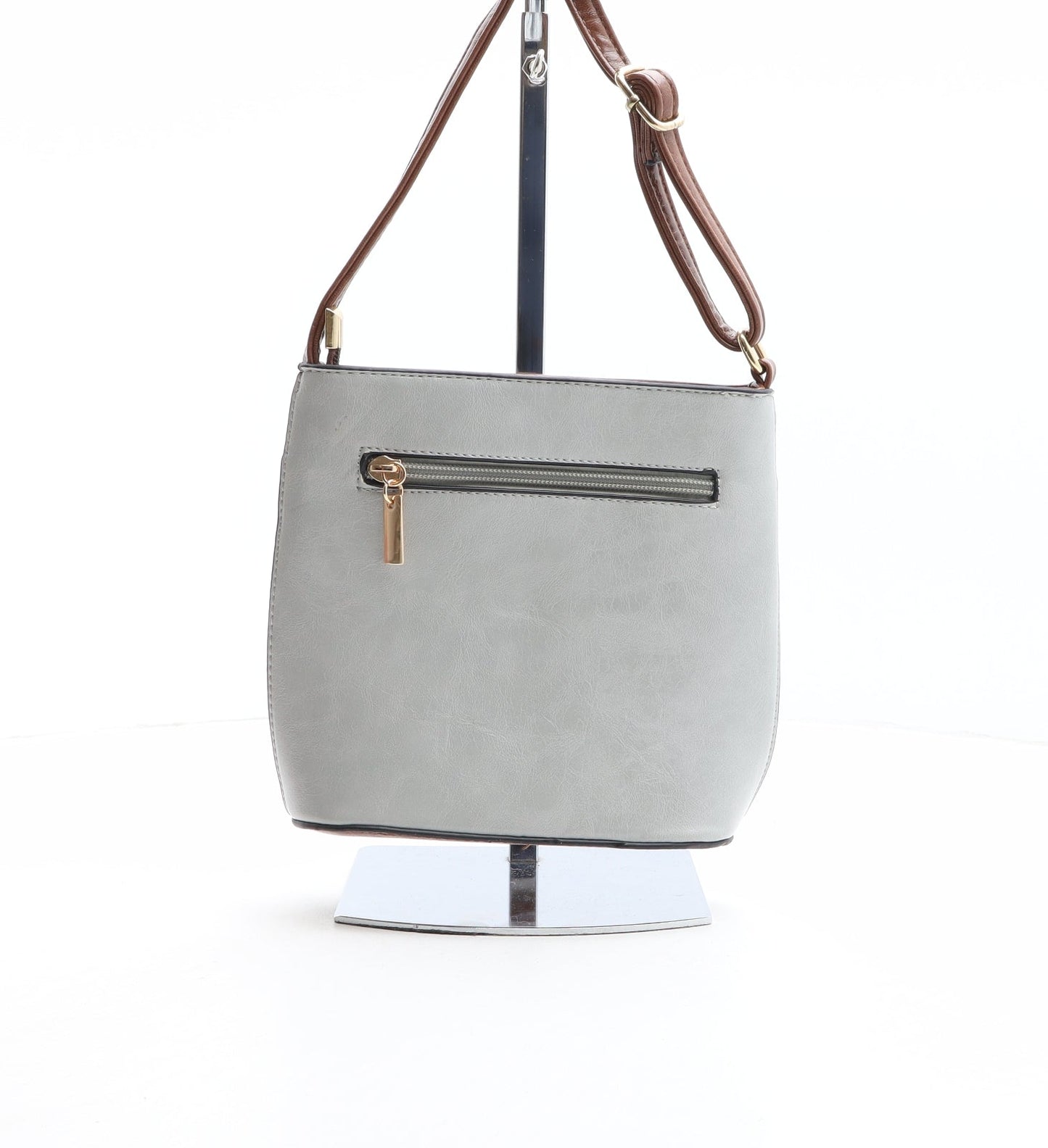 Preworn Womens Grey Colorblock Polyurethane Crossbody Size Small