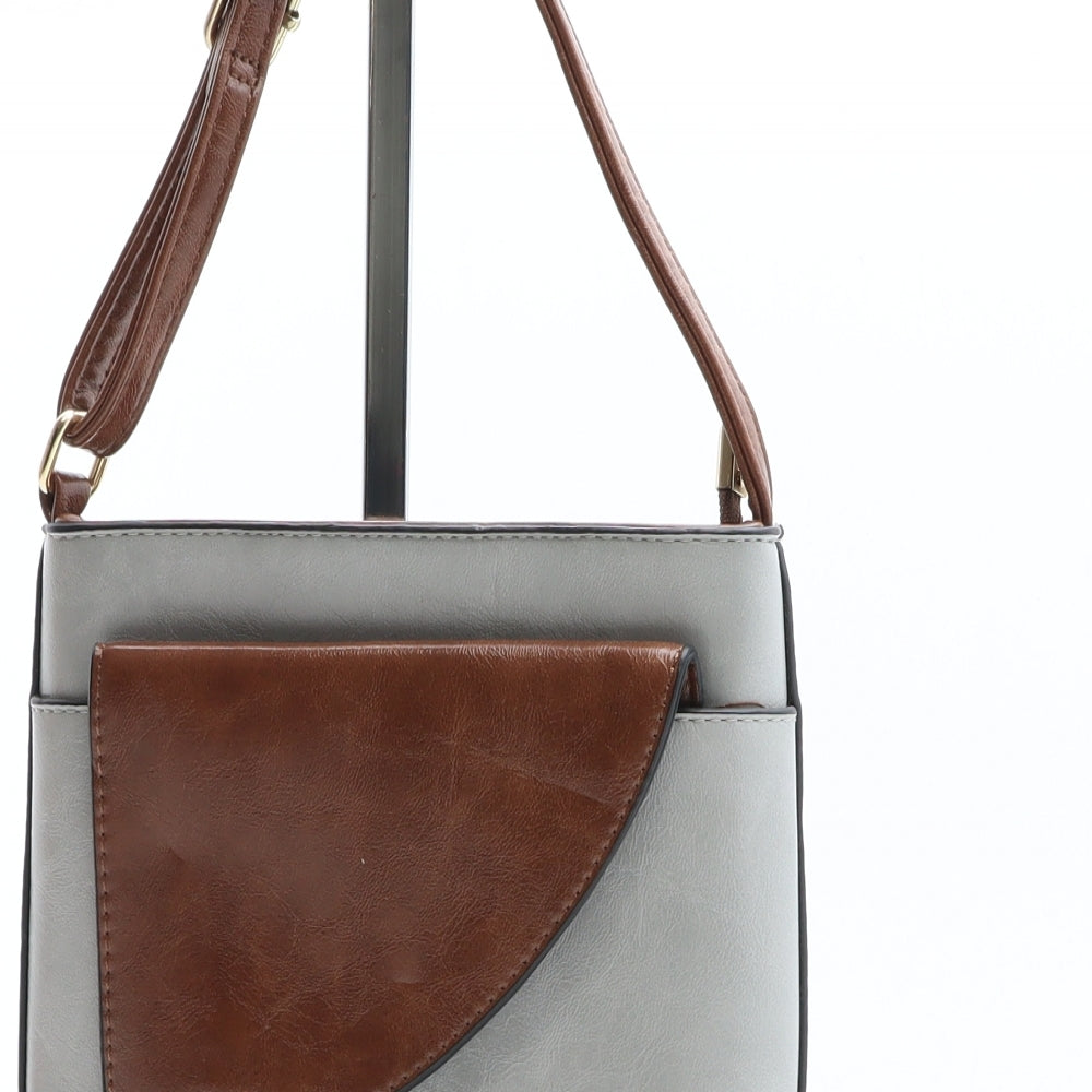 Preworn Womens Grey Colorblock Polyurethane Crossbody Size Small