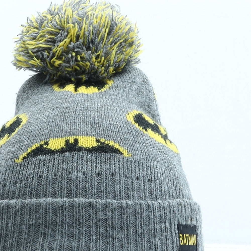 Primark Boys Grey Geometric Acrylic Bobble Hat One Size - Batman