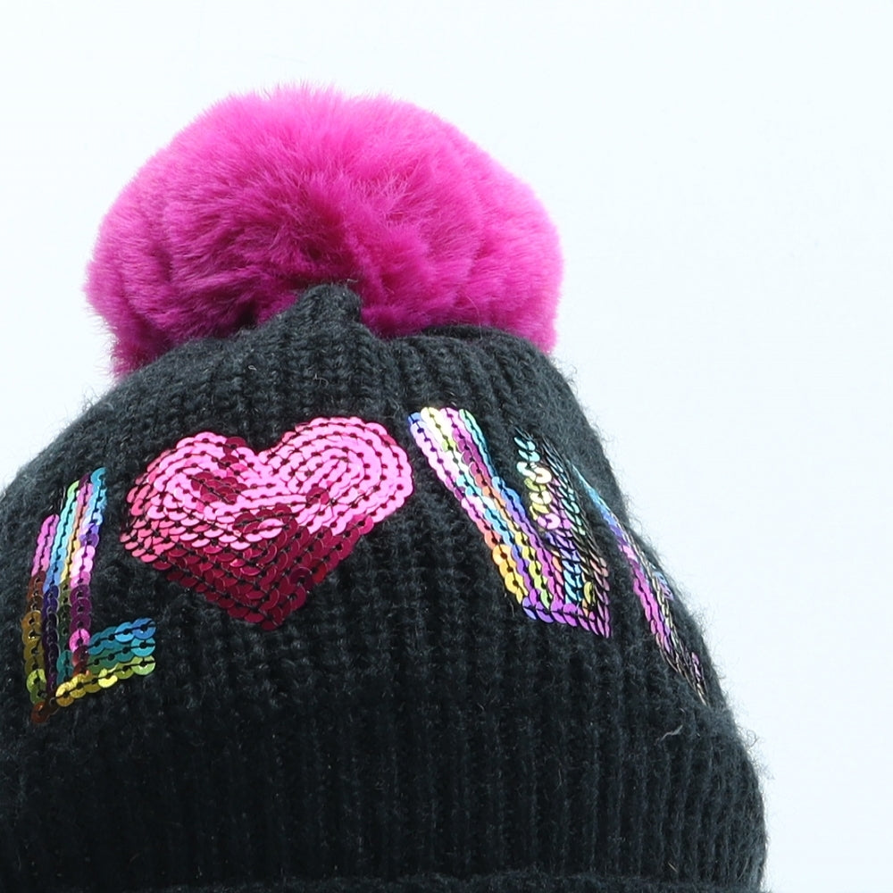 George Girls Black Acrylic Bobble Hat One Size - Love
