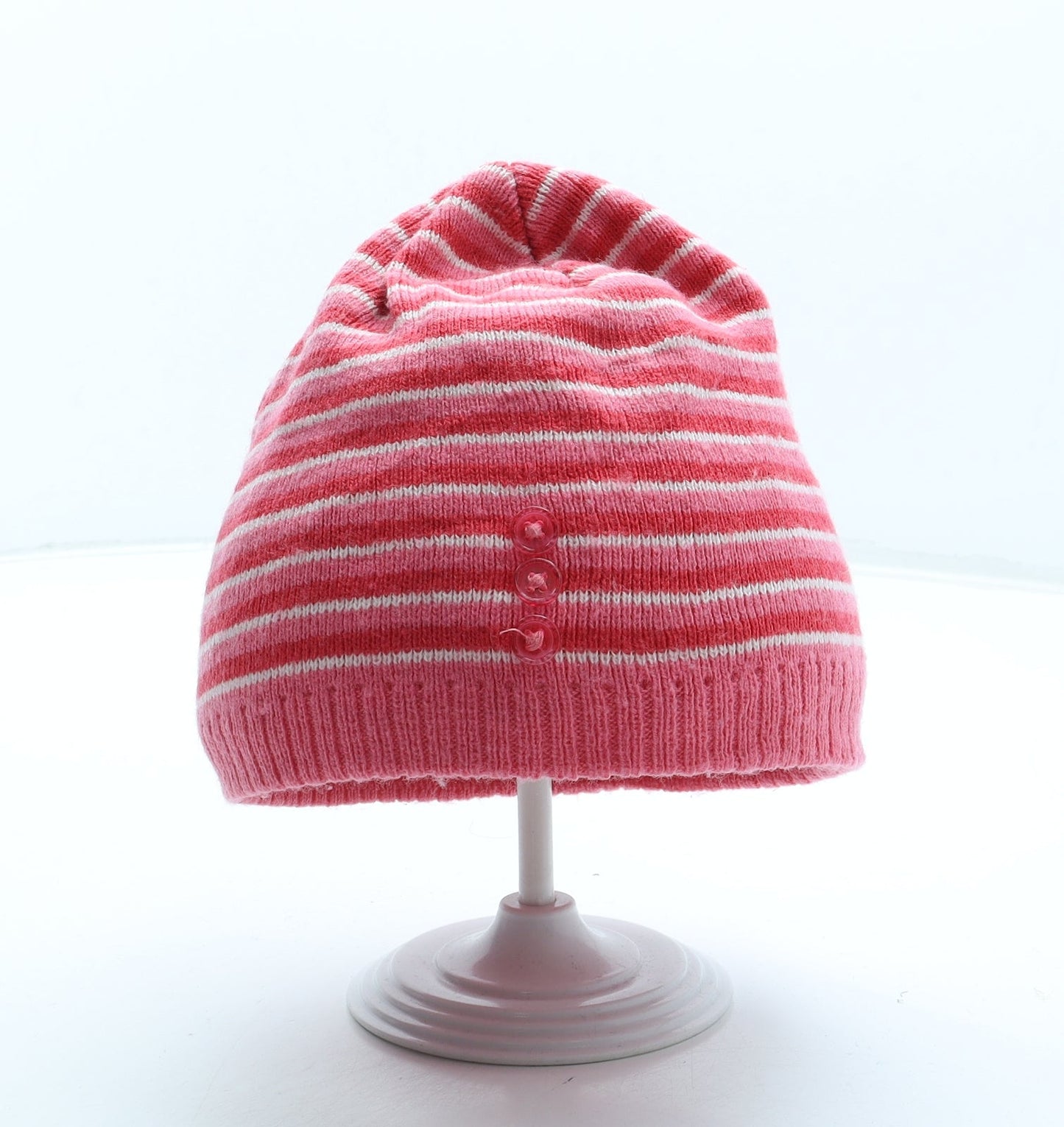 Preworn Girls Pink Striped Acrylic Beanie One Size