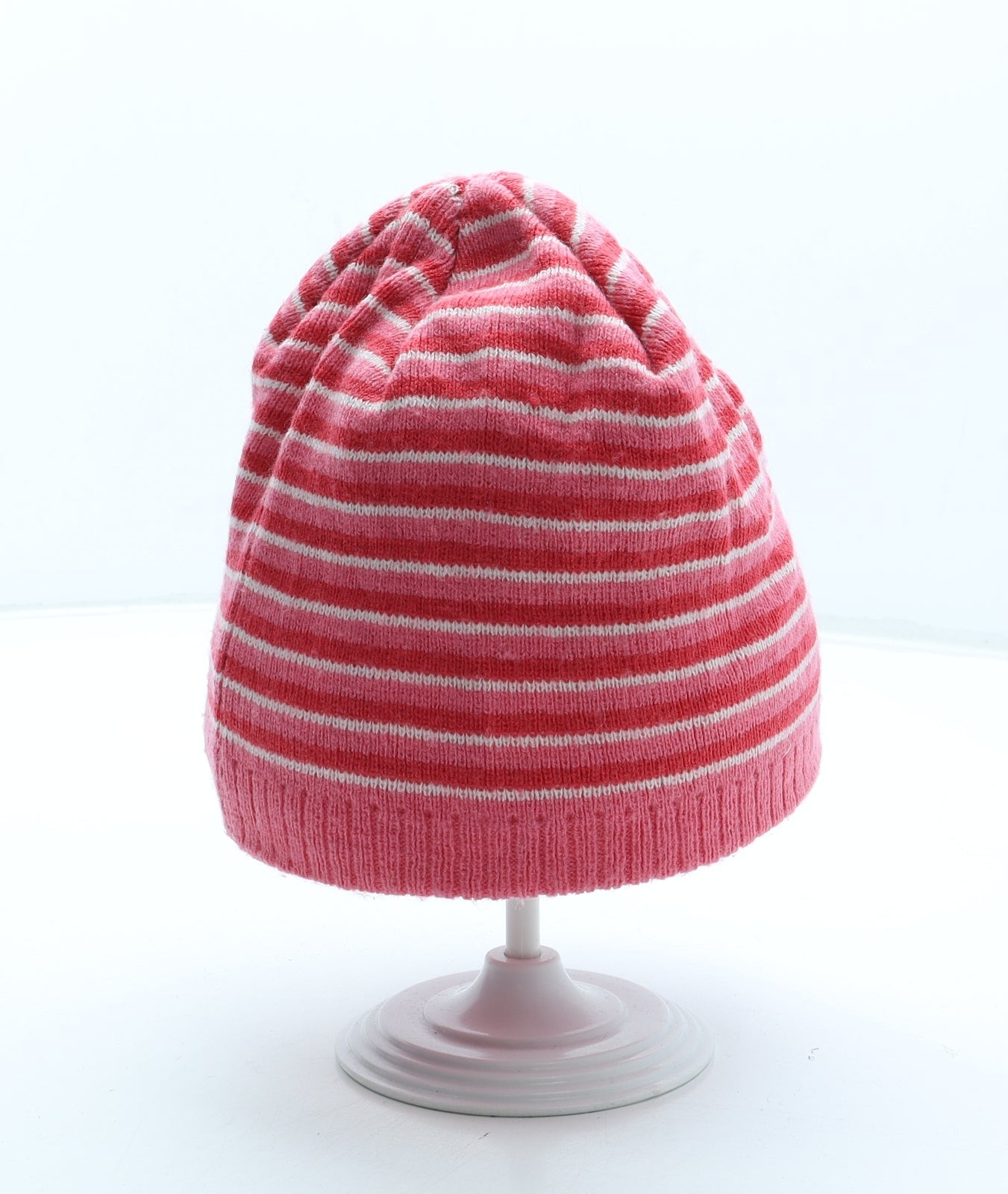 Preworn Girls Pink Striped Acrylic Beanie One Size