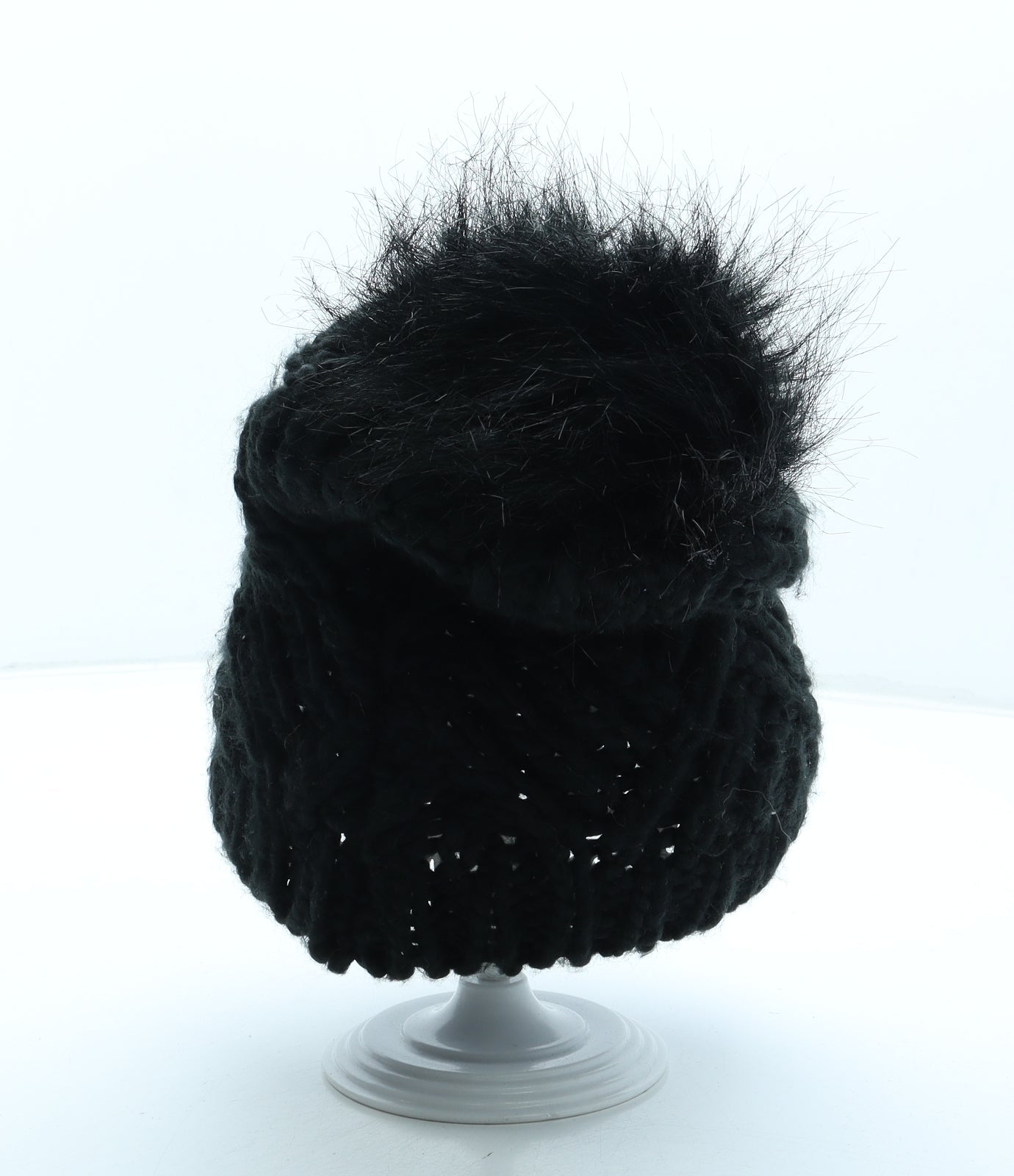 Preworn Womens Black Acrylic Bobble Hat One Size - Faux Fur