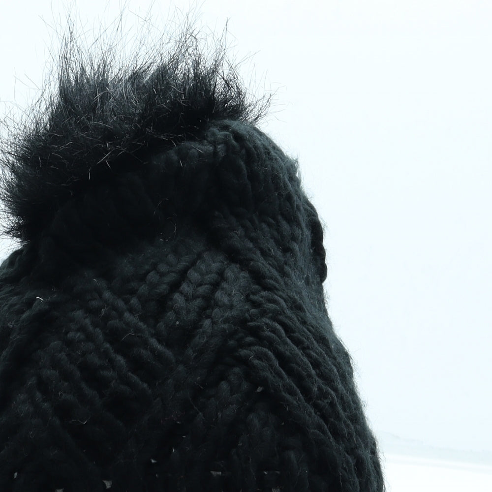 Preworn Womens Black Acrylic Bobble Hat One Size - Faux Fur