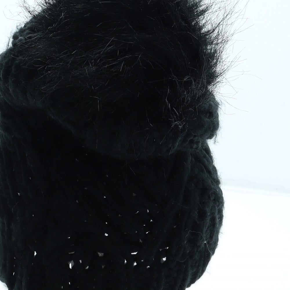 Preworn Womens Black Acrylic Bobble Hat One Size - Faux Fur