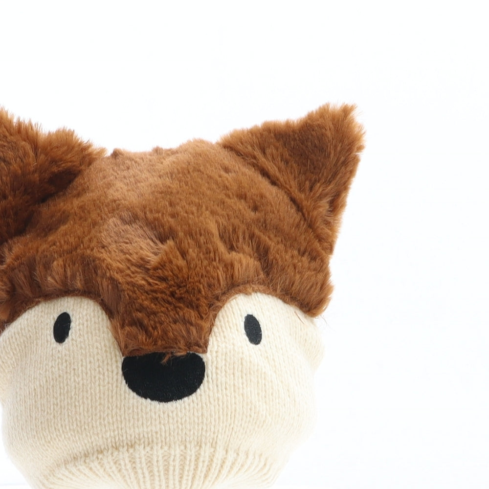 F&F Boys Brown Colourblock Acrylic Beanie One Size - Fox design.Size 3-6 months