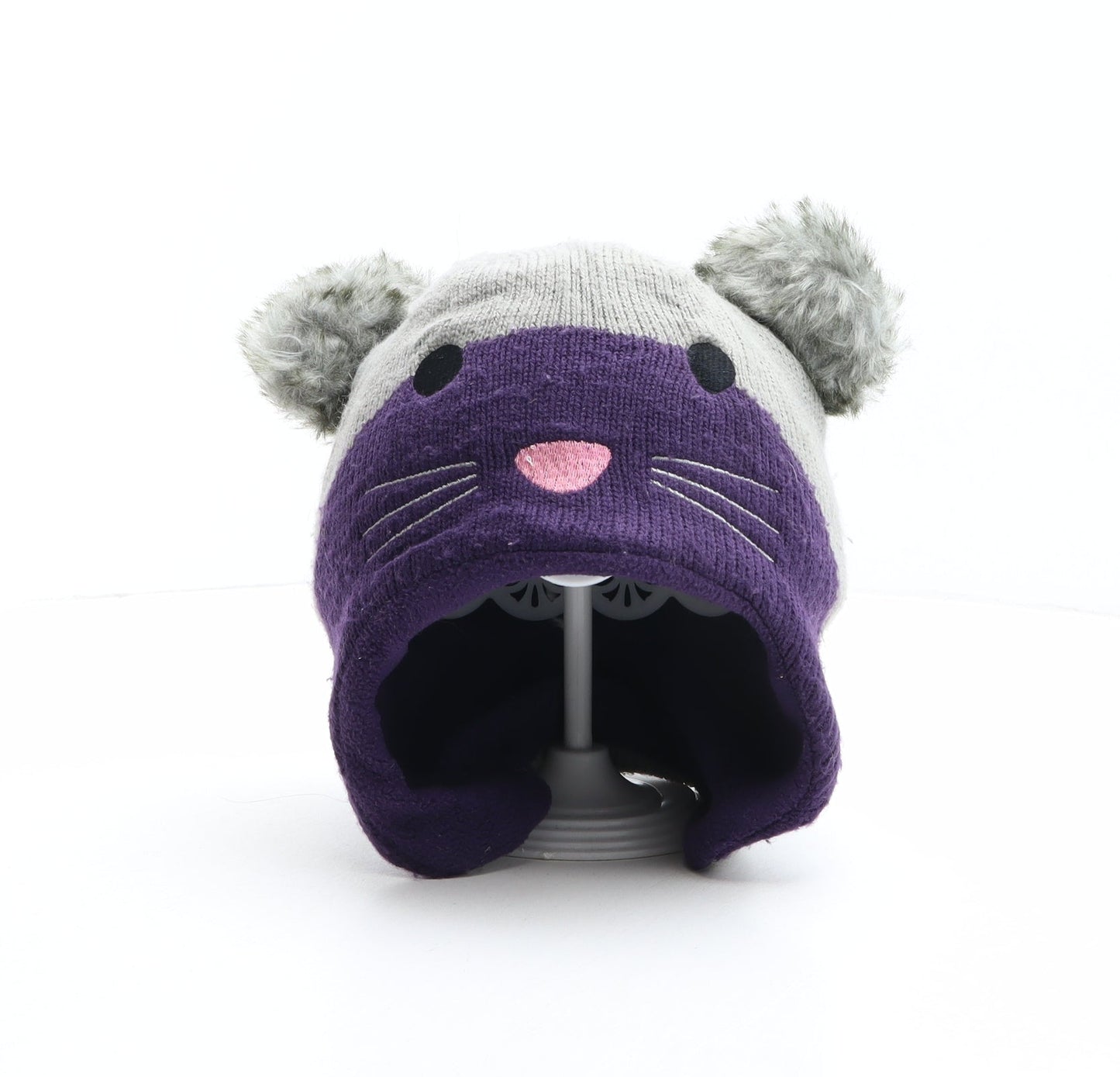 Preworn Girls Multicoloured Colourblock Acrylic Bobble Hat One Size - Mouse Design