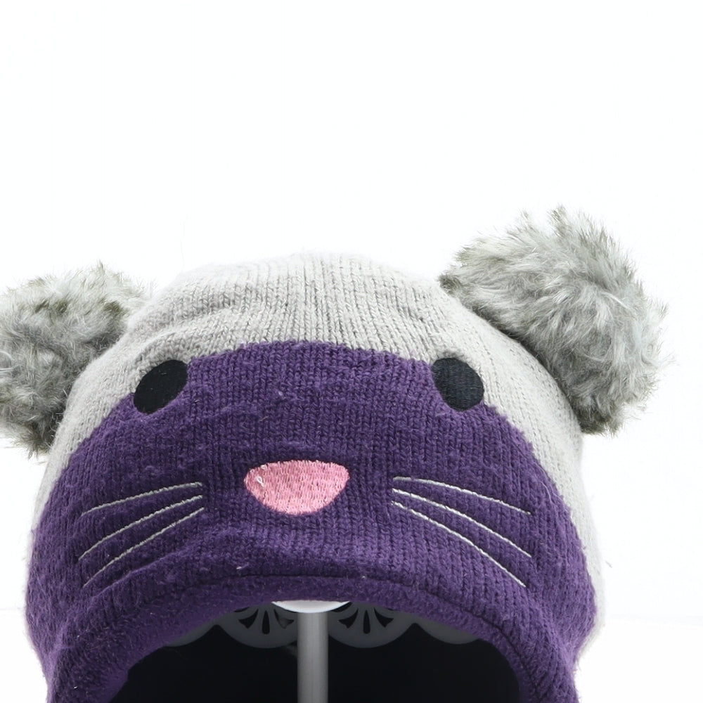Preworn Girls Multicoloured Colourblock Acrylic Bobble Hat One Size - Mouse Design