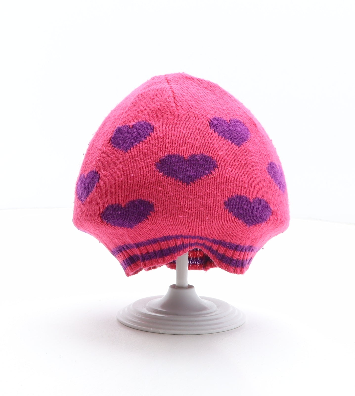 George Girls Multicoloured Geometric Acrylic Beanie One Size - Heart pattern