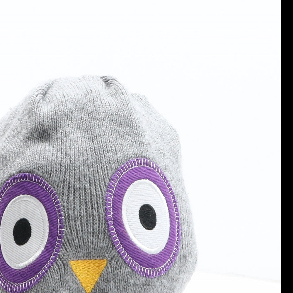 Preworn Girls Grey Acrylic Beanie One Size - Owl Design