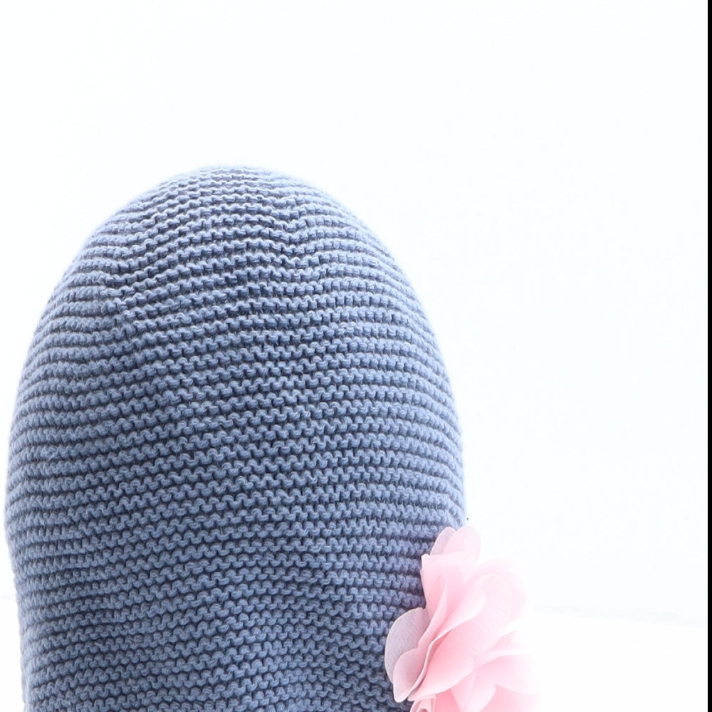 PEP&CO Girls Blue 100% Cotton Beanie One Size - Flower Detail