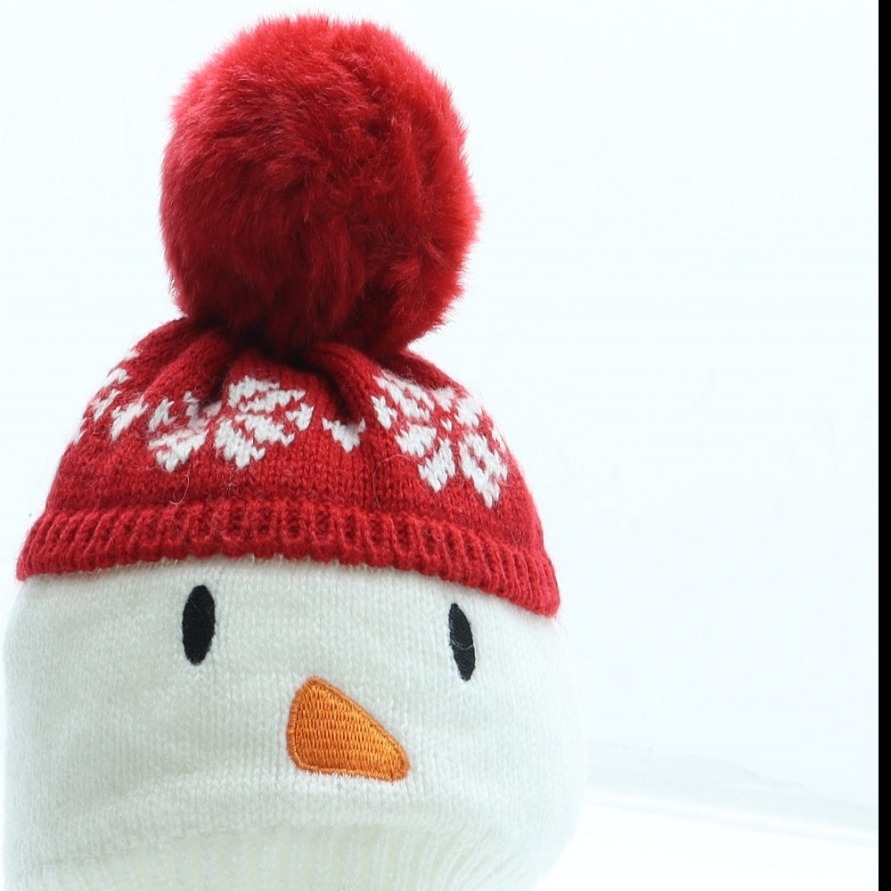 George Girls Multicoloured Colourblock Acrylic Bobble Hat Size S - Snowman