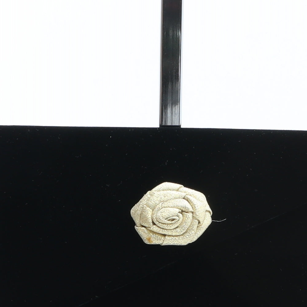 Preworn Womens Black Solid Polyester Clutch Size Small - Flower Detail, Rose Detail, Detachable detail