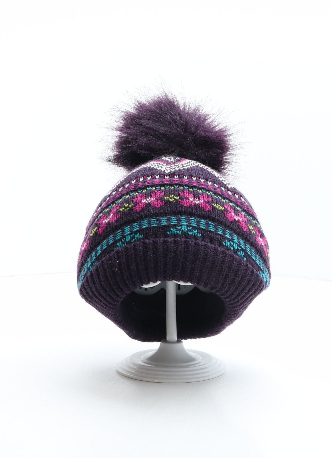 George Girls Multicoloured Fair Isle Acrylic Bobble Hat One Size