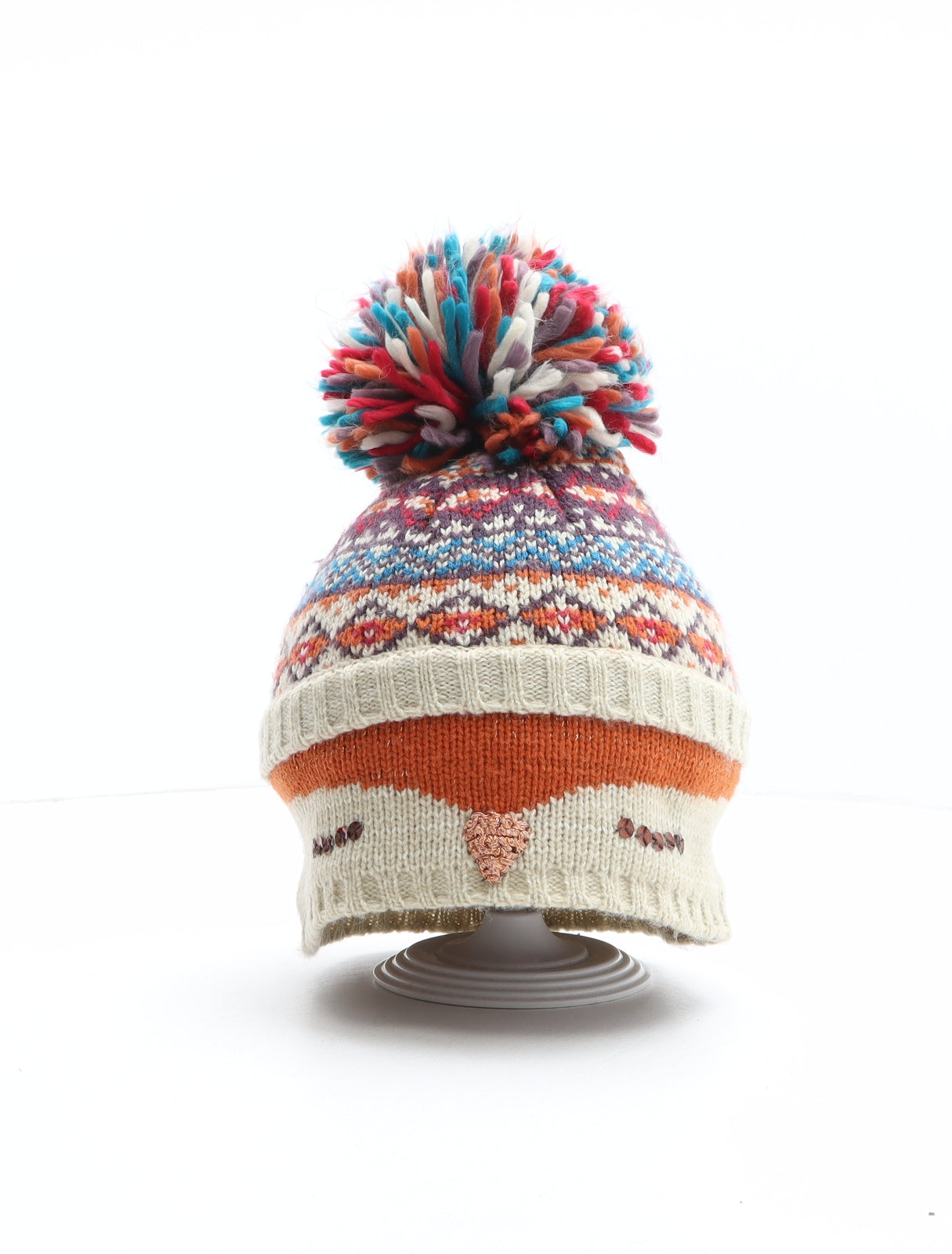 Preworn Girls Multicoloured Fair Isle Acrylic Bobble Hat One Size - Penguin Design