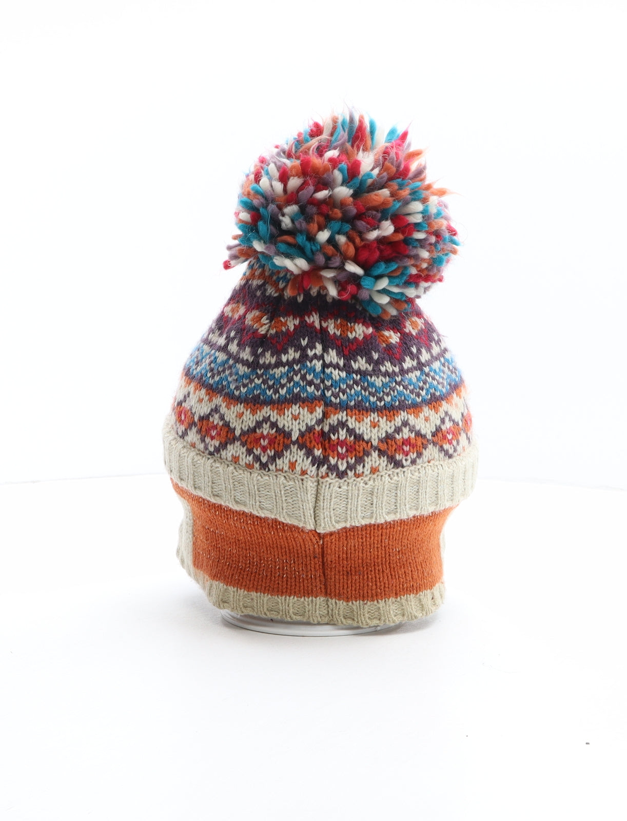 Preworn Girls Multicoloured Fair Isle Acrylic Bobble Hat One Size - Penguin Design