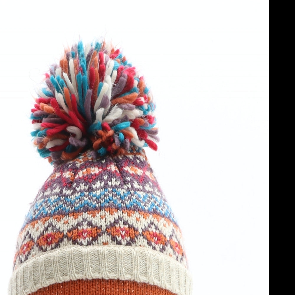 Preworn Girls Multicoloured Fair Isle Acrylic Bobble Hat One Size - Penguin Design