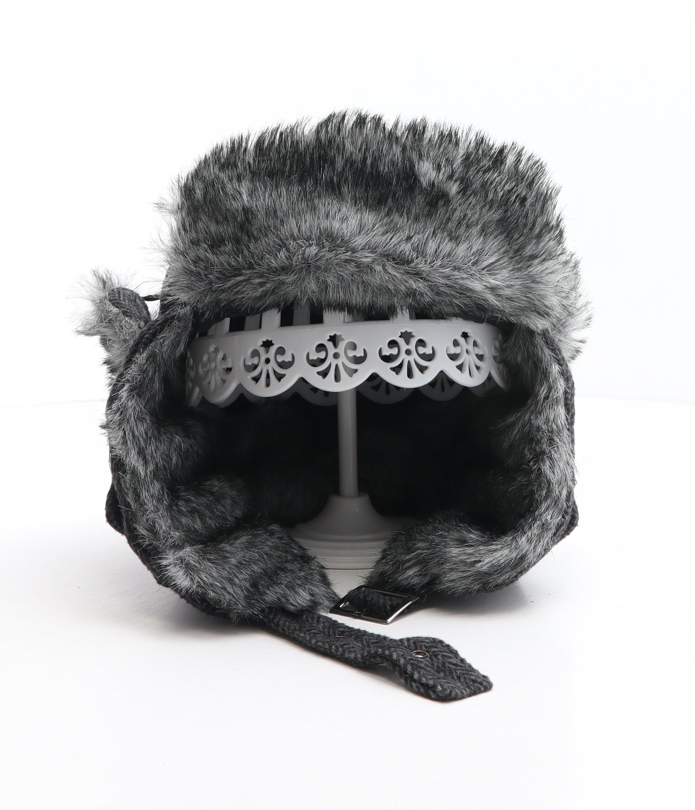 Preworn Boys Grey Herringbone Acrylic Trapper Hat One Size