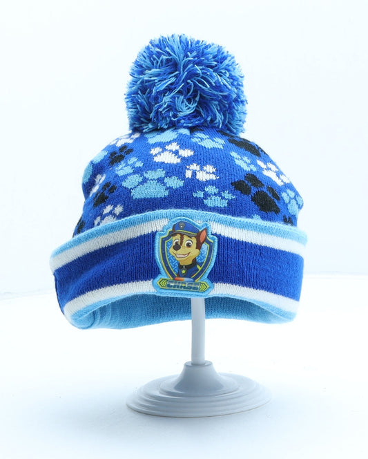 F&F Boys Blue Geometric Acrylic Bobble Hat One Size - Paw Patrol