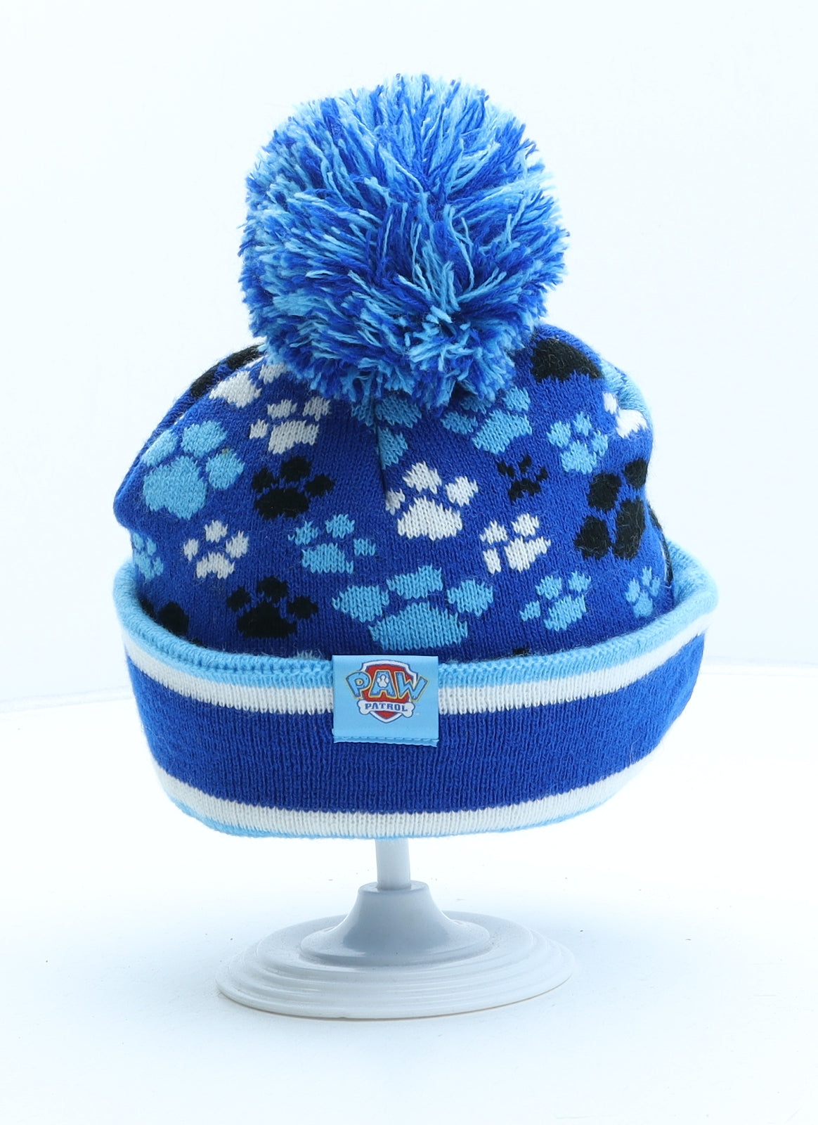 F&F Boys Blue Geometric Acrylic Bobble Hat One Size - Paw Patrol