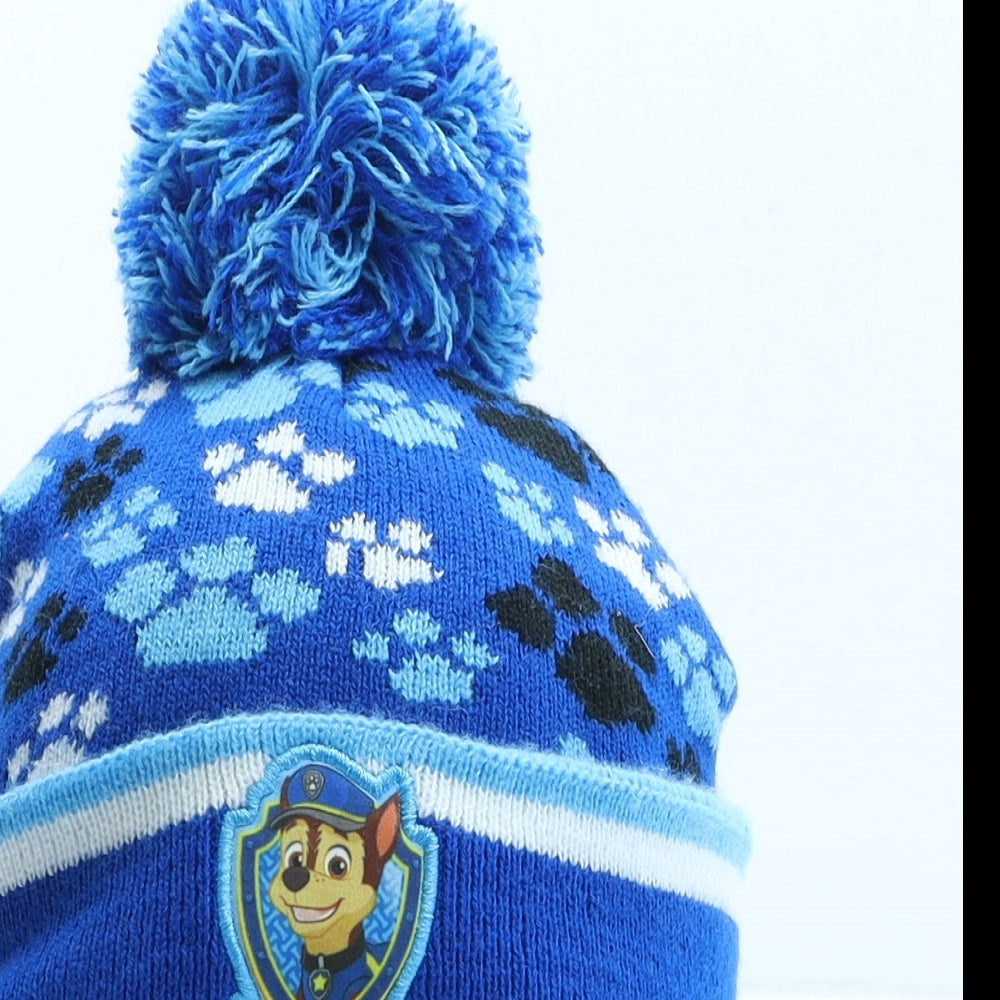 F&F Boys Blue Geometric Acrylic Bobble Hat One Size - Paw Patrol