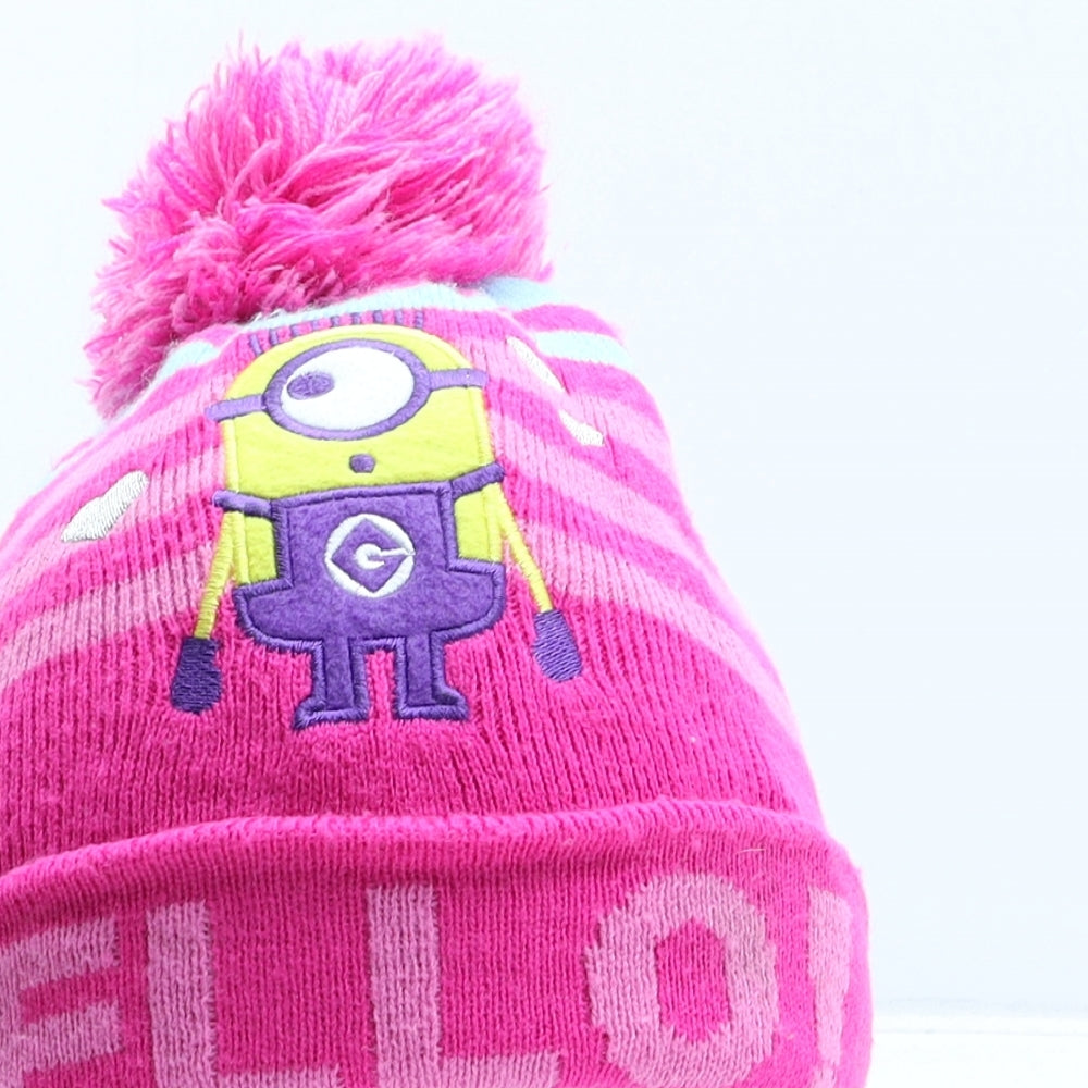 George Womens Pink Striped Acrylic Bobble Hat One Size - Minions UK Size 4-8 Years
